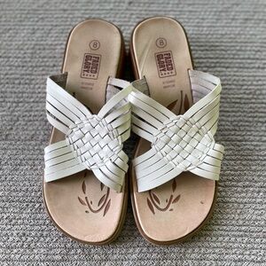Vintage Faded Glory White Leather Huarache Wood Wedge Sandals Size 8